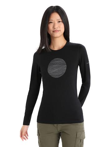 Black Icebreaker Merino 200 Oasis Long Sleeve Crewe Ski Circle Women's Base Layers | AU 1836DFMN